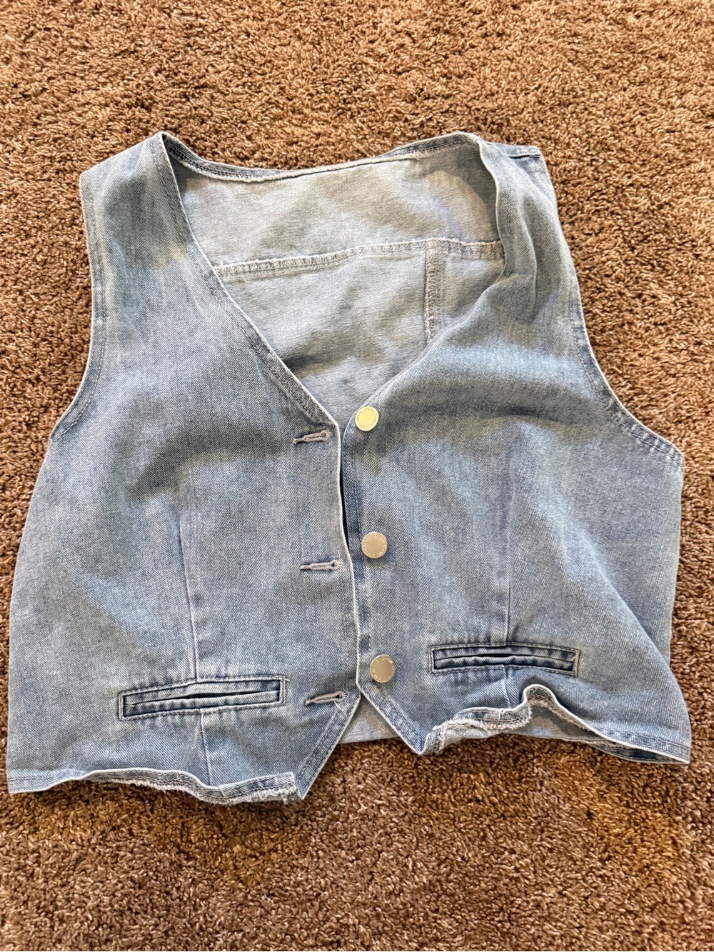 SHEIN Light Blue Denim Vest with Button Front